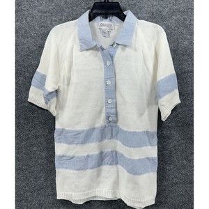 Sideffects Knit Sweater‎ Women's Size S White Collard Stretch Short Sleeve Shirt